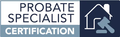 A blue and white banner with the words probate specialist education.